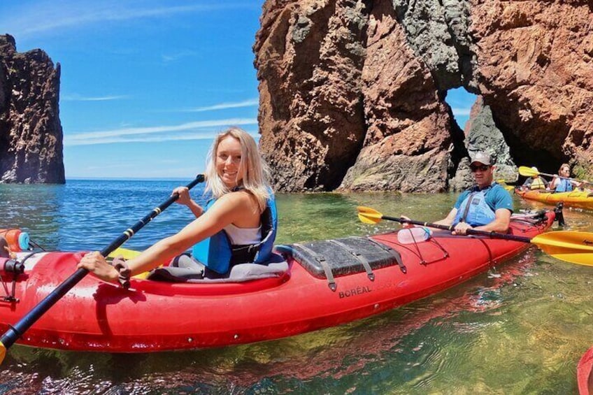Paddling through an arch