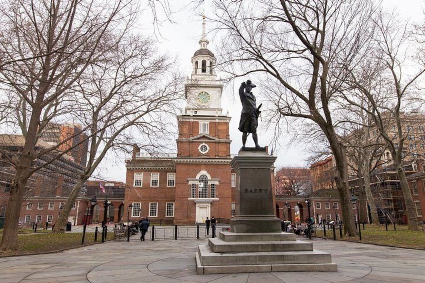 Outside Independence Hall in Philadelphia, Pennsylvania, where both the American Constitution and the Declaration of Independence were created.