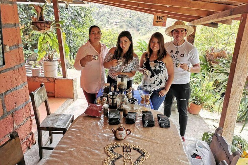 Trying the different brewing methods with the coffee farmers