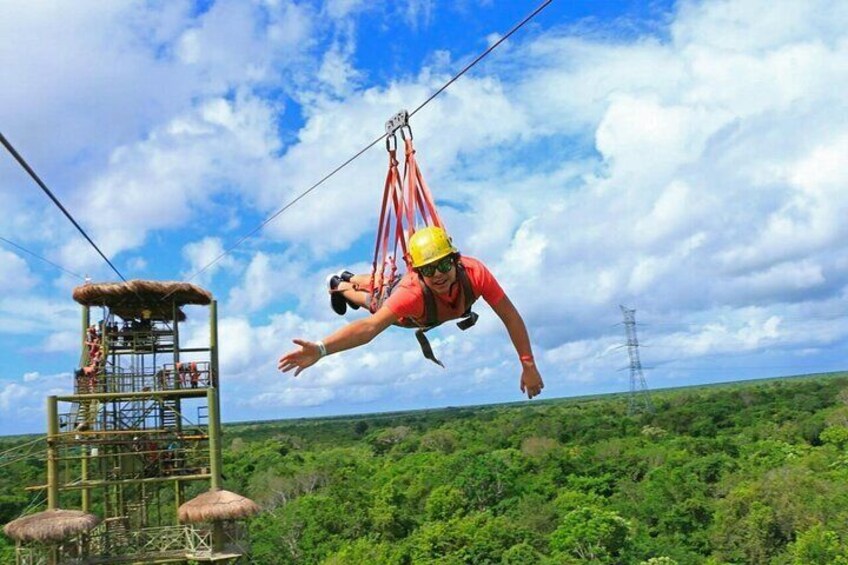 Enjoy the view of the jungle on a superman style zip line jump
