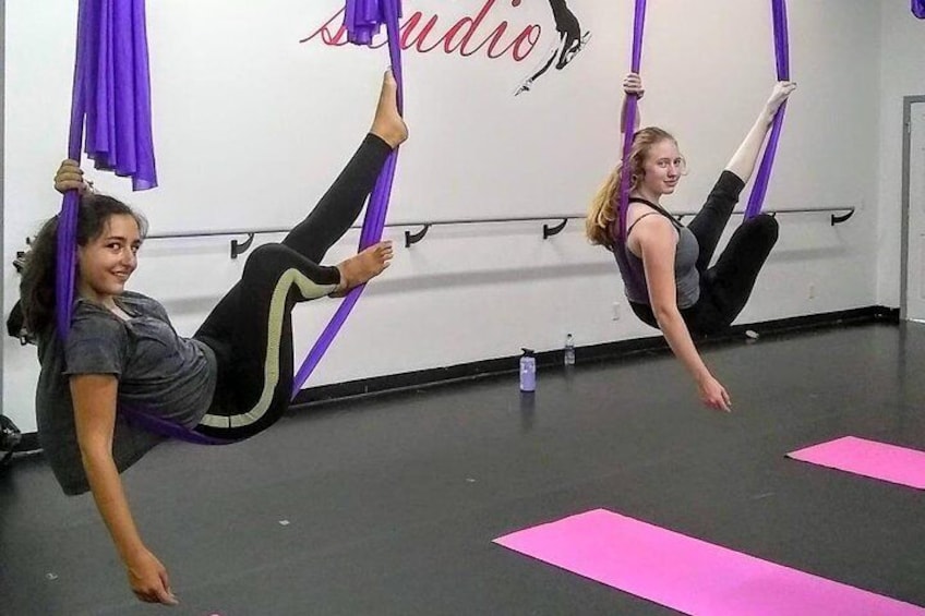 Hanging out in Aerial Yoga class!
