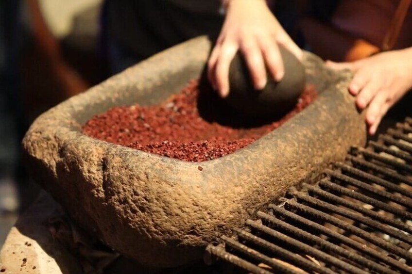 grinding cocoa beans