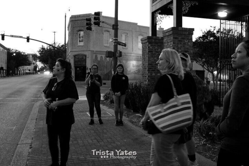 A dusk, Guide Teresa, giving the tour