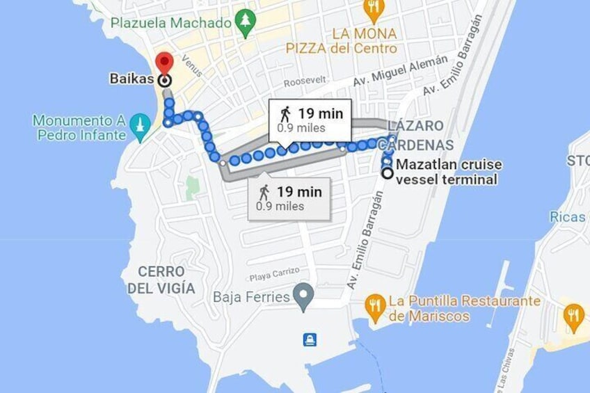 Walking Distance from Cruise Terminal to Baikas is 0.9 Miles. 19 Minute Walk
