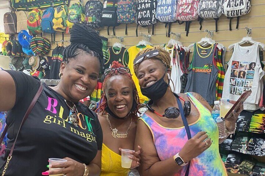 Ladies enjoying shopping and having drinks