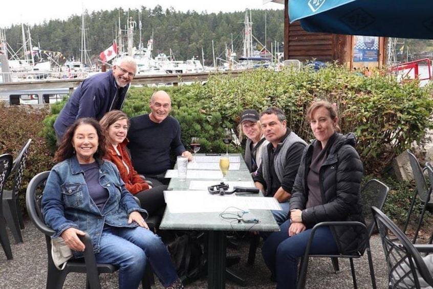 Enjoing lunch by the marina at the Oyster Catcher on Saltspring Island
