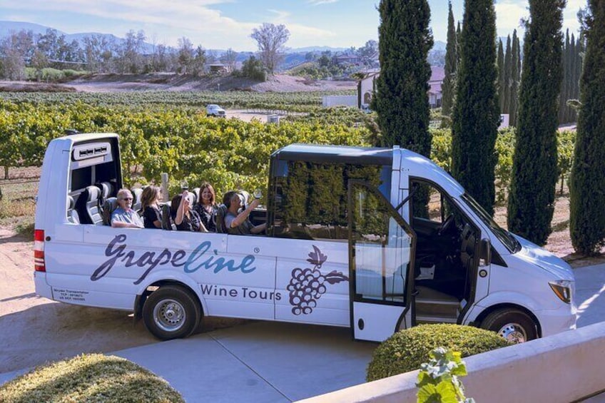 Grapeline shuttle drops guests off at a winery in Temecula Valley.