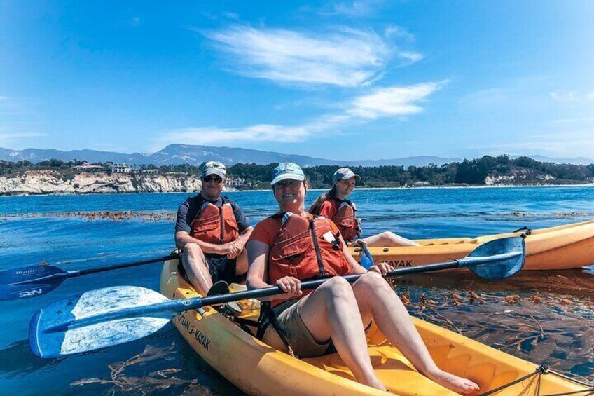 Kayaking family in front of Bacara Resort