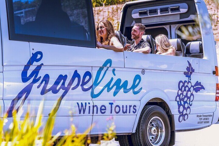 Guests arrive to winery via Grapeline's Luxury Mercedes Benz Convertible.