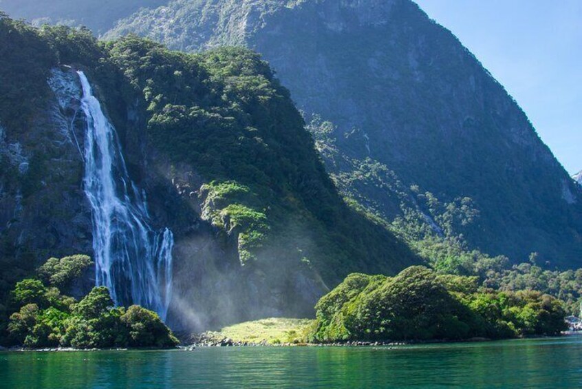 Waterfall at Milford Sound - one of many you will see on this flight & cruise