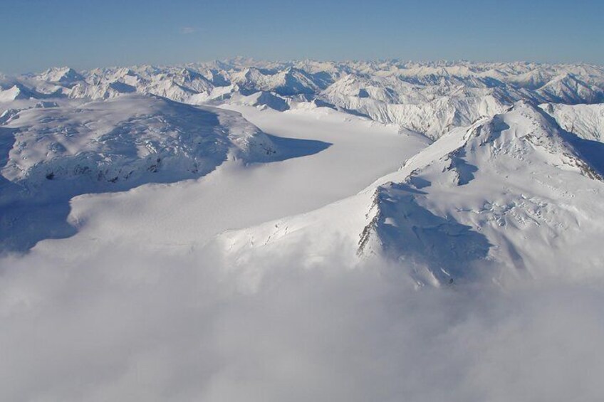 View of Volta Glacier in the Southern Alps during scenic flight to Milford Sound from Wanaka