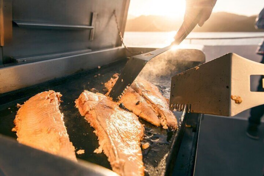 BBQ Salmon cooking 