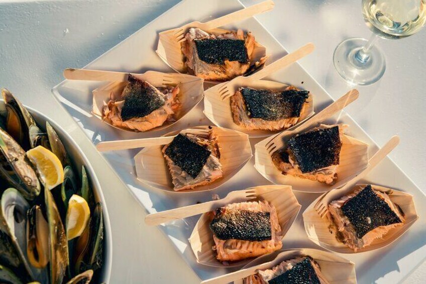 Samples of BBQ Salmon for tasting