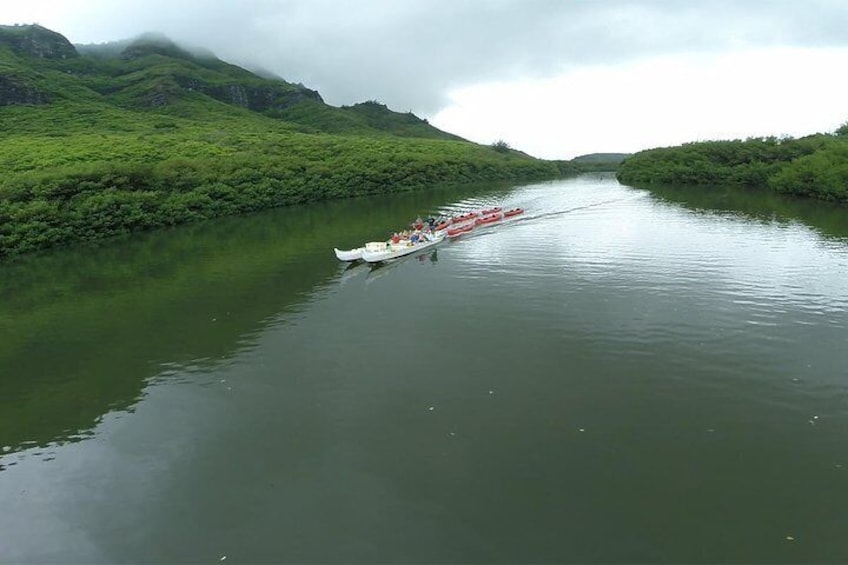 A fun return by motorized canoe.