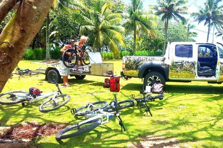 You relax with lunch while we load up the bikes