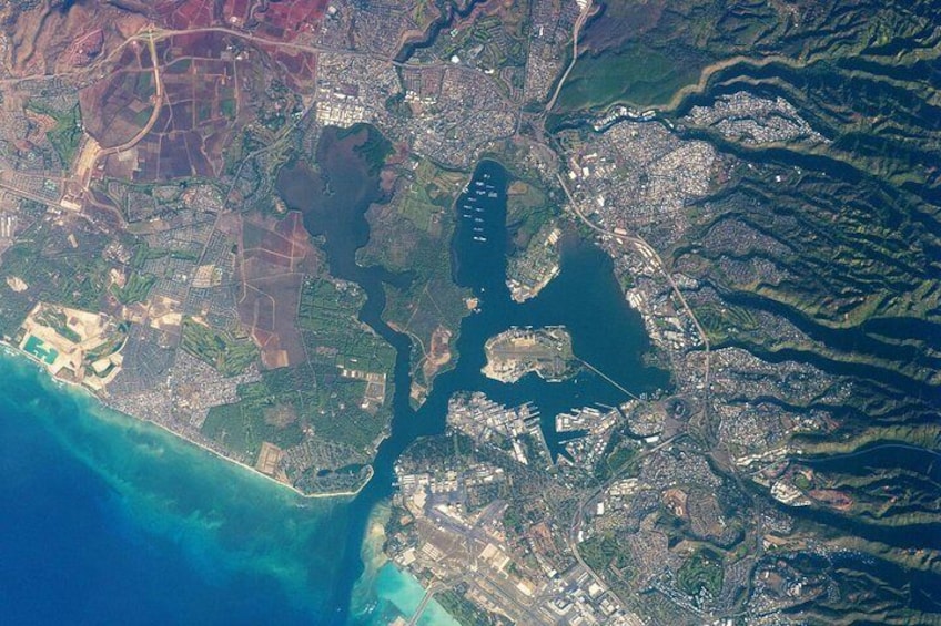 An awesome birds eye view of Pearl Harbor.