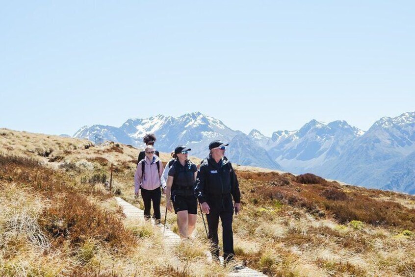 Guided hike down the Kepler from Luxmore hut on well formed trail