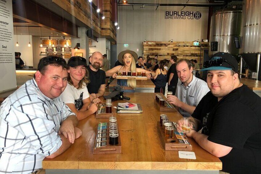 Showing off her beers at Burleigh