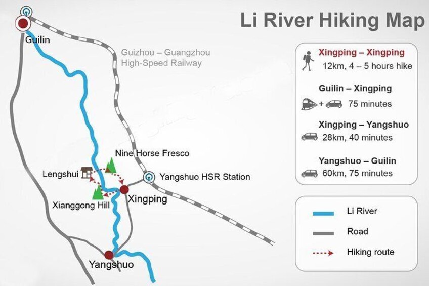 Full-Day Private Li River Hiking Tour Including Xingping and Xianggong Hill
