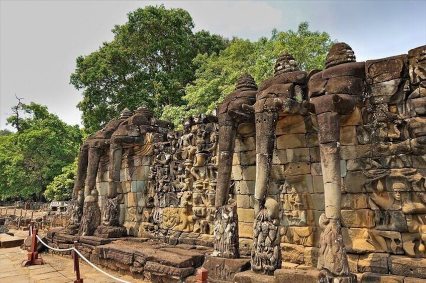 The Terrace of the Elephants is one of the many iconic constructions of the Khmer Empire and a key highlight within the walled city of Angkor Thom