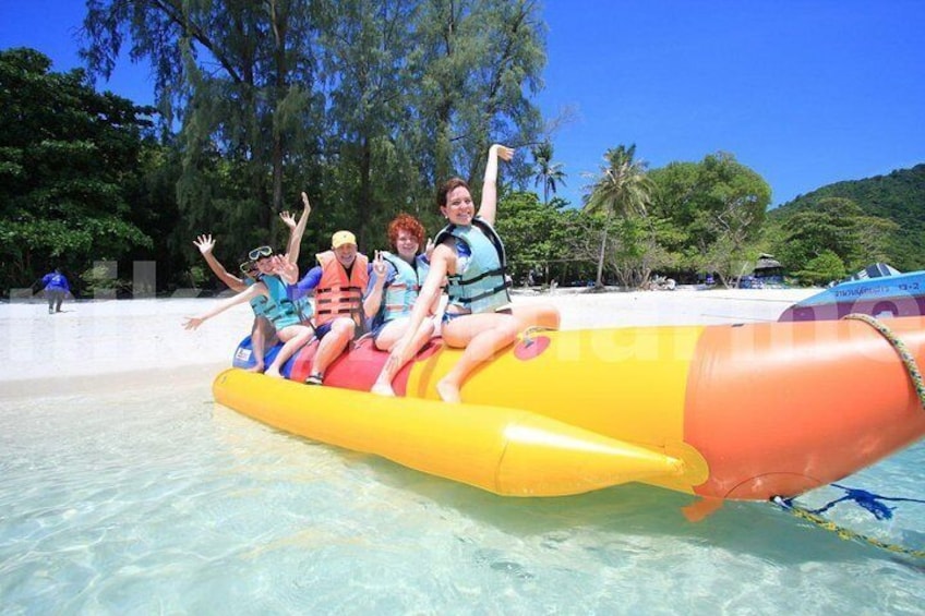 Having fun by banana boat ride