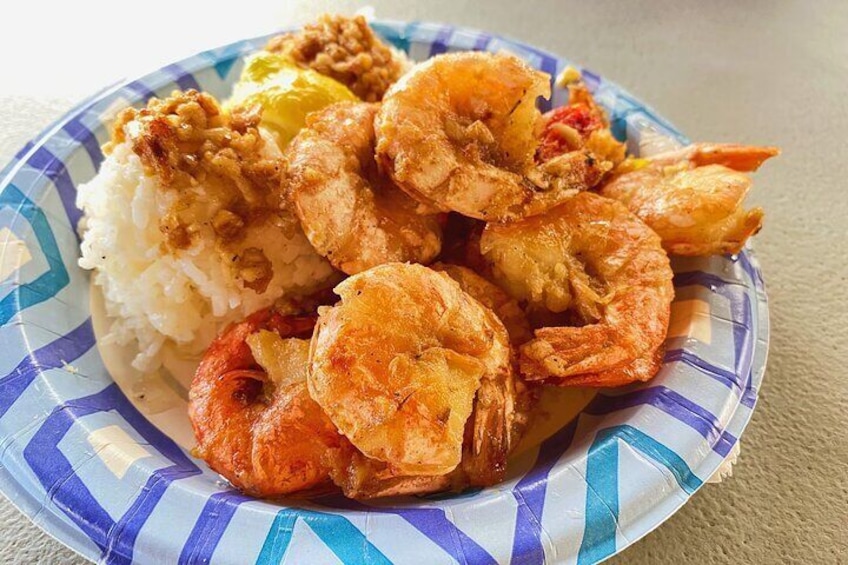 Giovanni's Shrimp Scampi available at the Kahuku Sugar Mill.