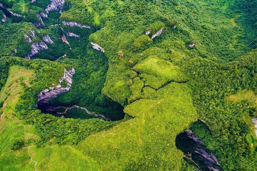 A drane view of Wulong Karst National Park