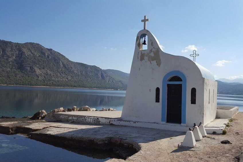 Small church at Vouliagmeni's blue lake