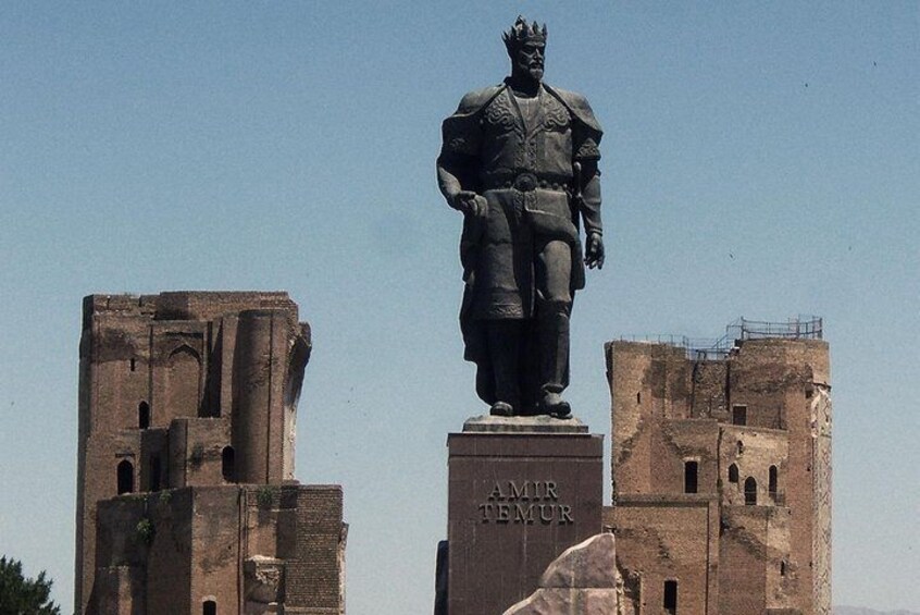 The statue of Amir Temur in the park in Shahrisabz city. 