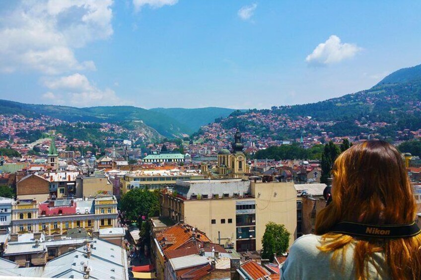 Sarajevo rooftops view with our guest from Mexico