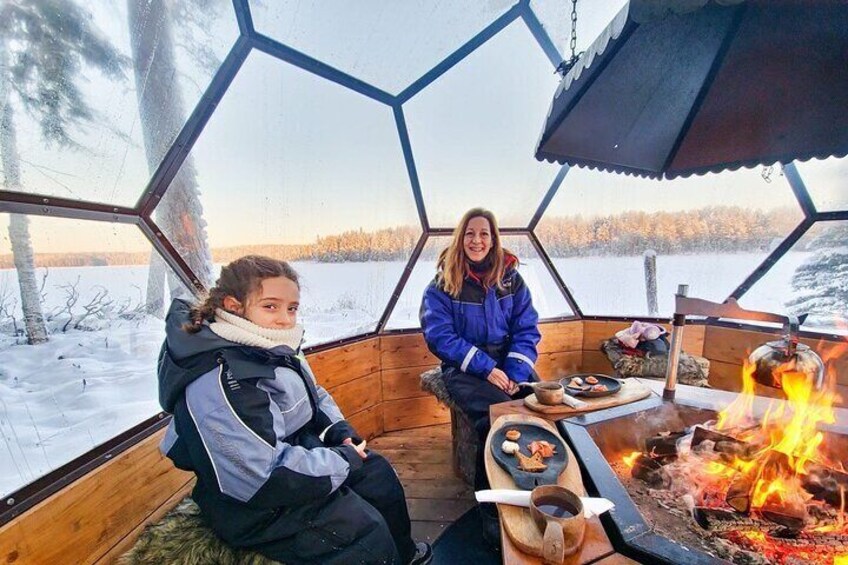 RRIVATE Ice Fishing Snow Scooters 3 course Lunch in a Glass Igloo