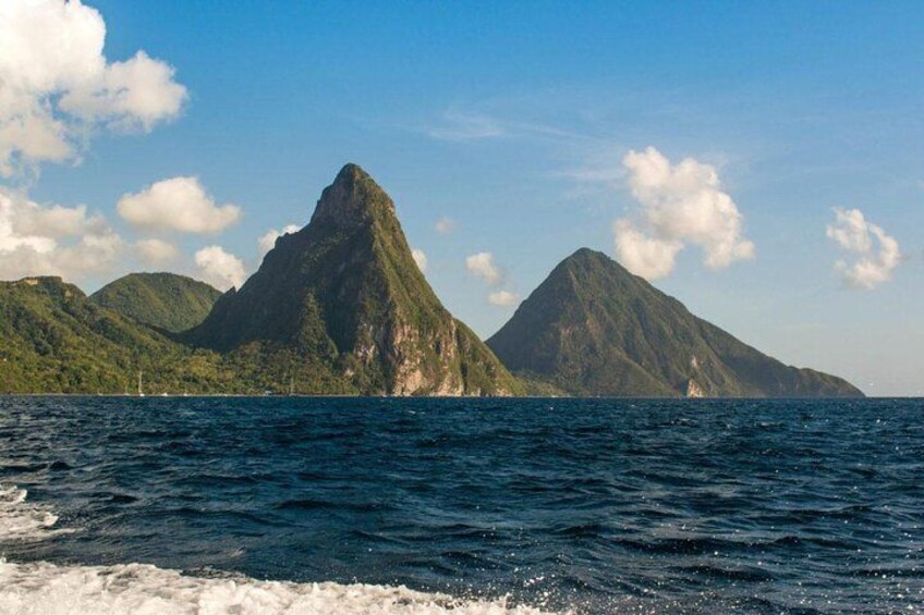 Petit Piton (Small Pitons) in front. 
Gros Piton (Big Pitons) too the back.