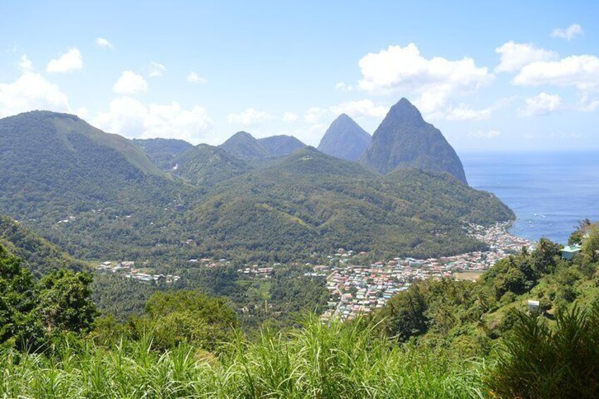The Pitons are two mountainous volcanic plugs, volcanic spires, located in Saint Lucia
