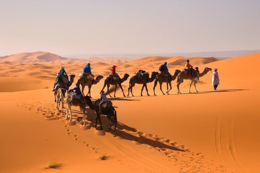 Caravan going through the sand dunes