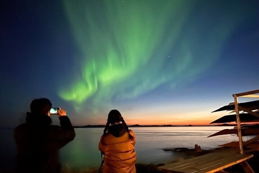 Northern lights and sunset colors