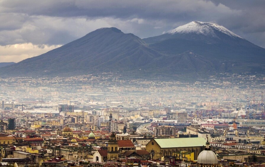 Pompeii with Vesuvius in the background in Italy