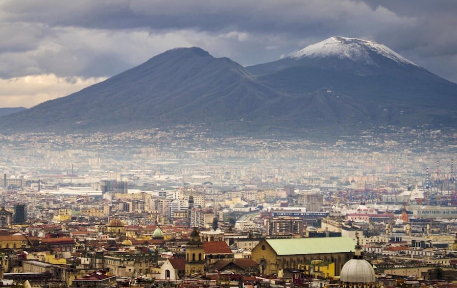 Pompeii with Vesuvius in the background in Italy