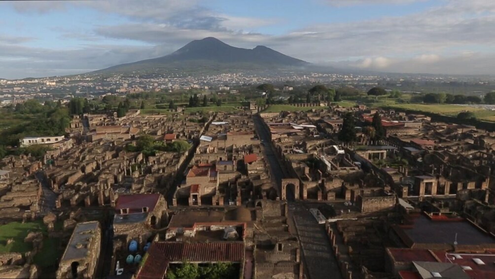 Pompeii with Vesuvius in the background in Italy