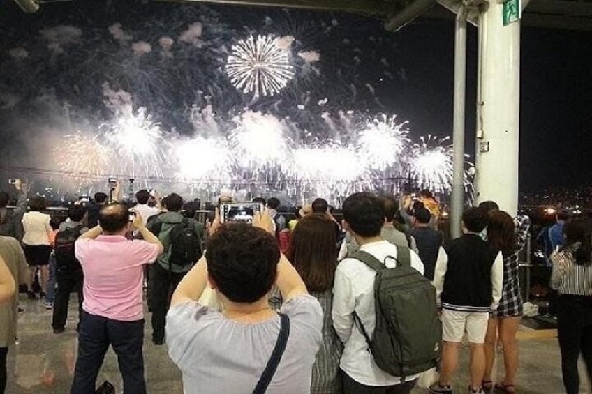 Busan Harbor bridge fire work 