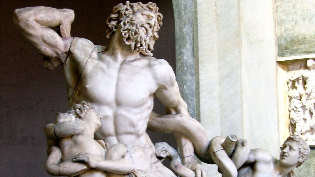 Famous statue of Laocoön and His Sons inside the Vatican in Rome Italy