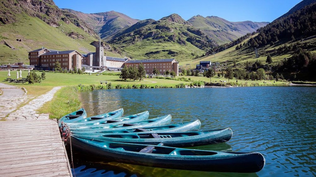 View of Vall de Nuria Sanctuary in the Catalan Pyrenees, Spain