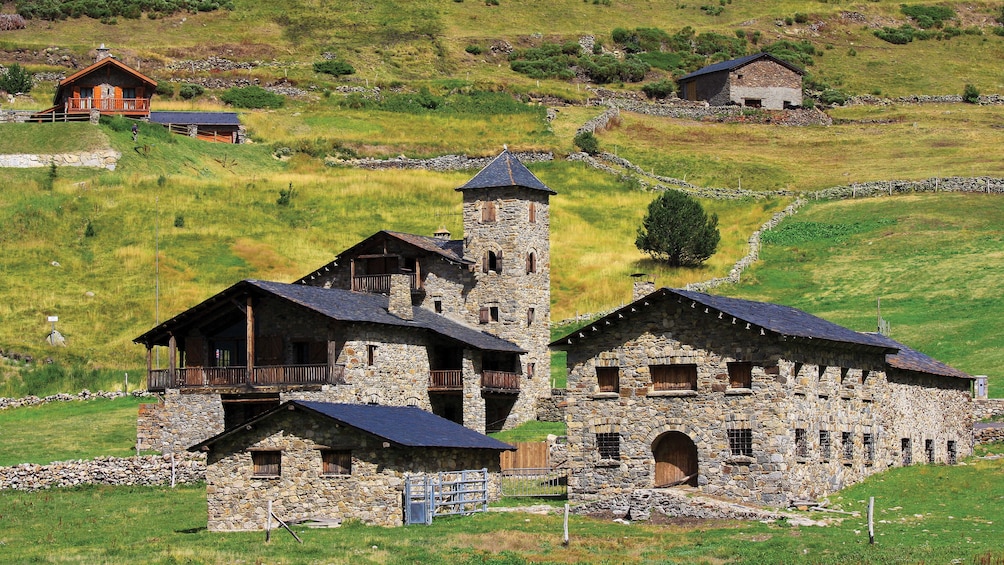 stone built buildings in Andorra Caldea region in Barcelona 