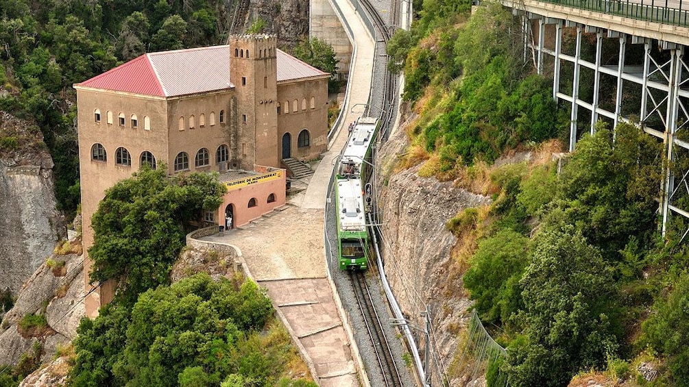 trolley stop on hillside in Montserrat, Spain