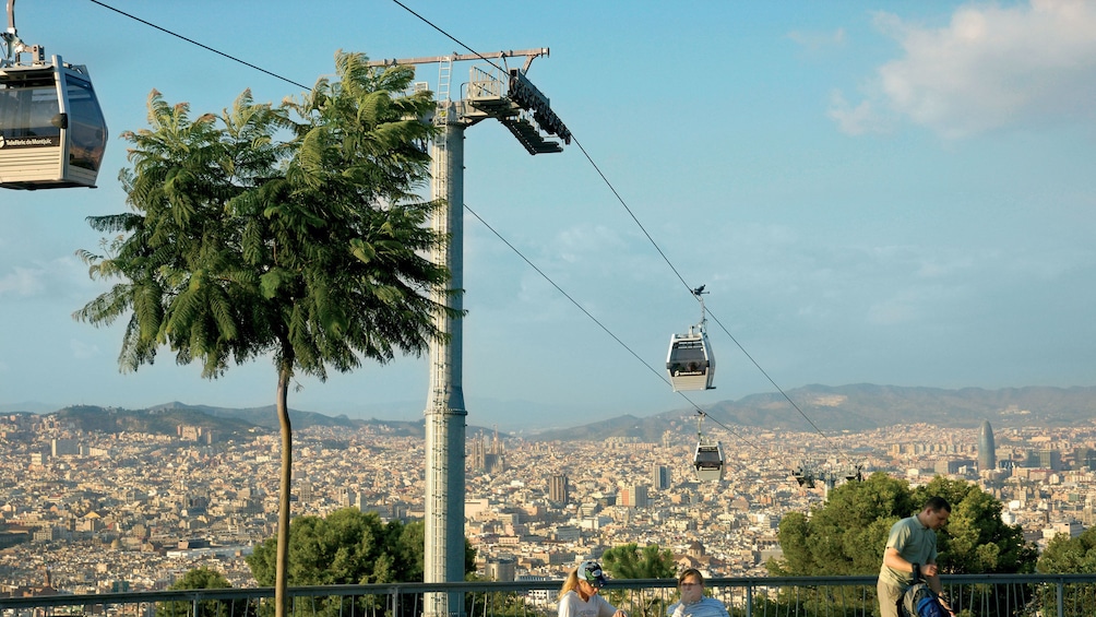 cable cars riding far above ground in Barcelona