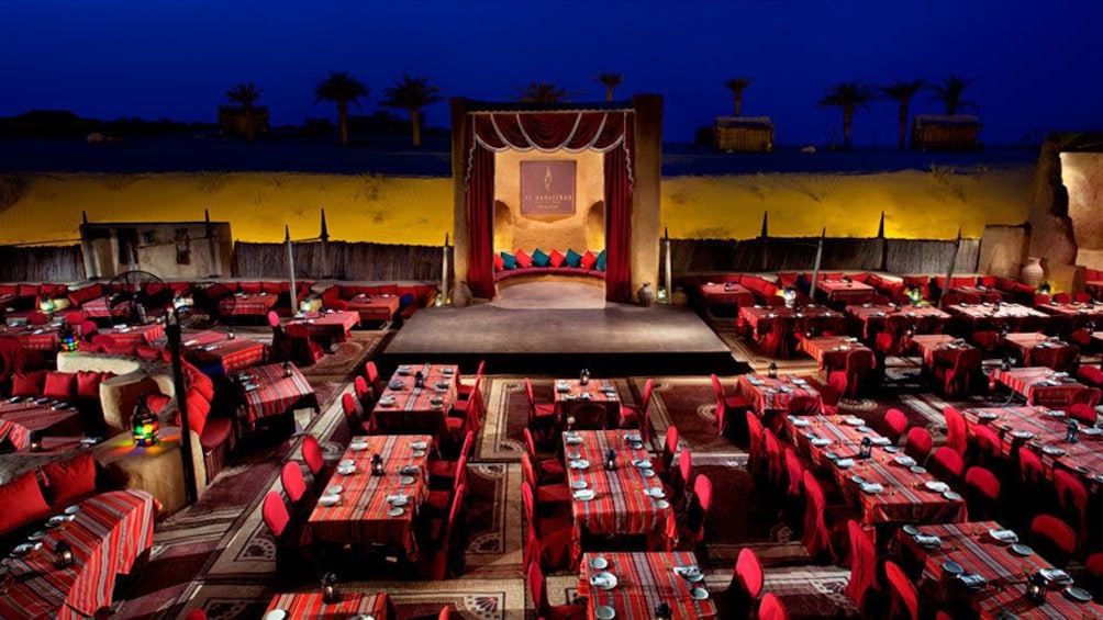 outdoor restaurant patio seating at night in Dubai