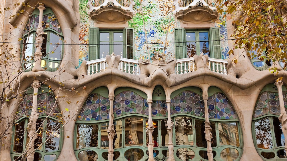 window and patio detail at detail at Casa Batlló Building in Barcelona, Spain