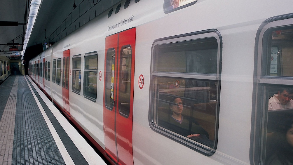 light rail at train station at Barcelona