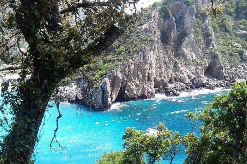 Paleokastritsa beach as seen from the monastery