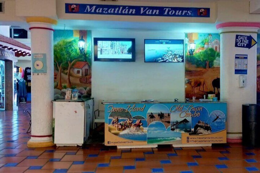 Tour desk inside the cruise ship terminal building