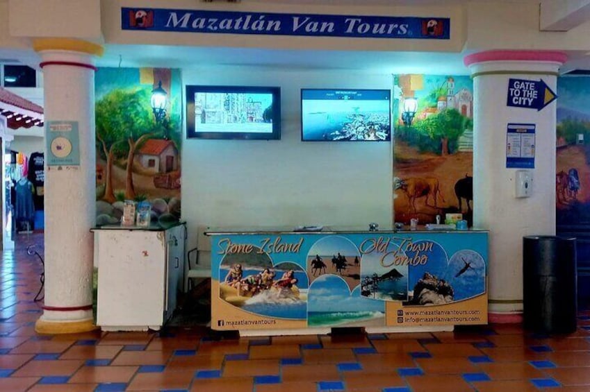 Tour desk inside cruise ship terminal